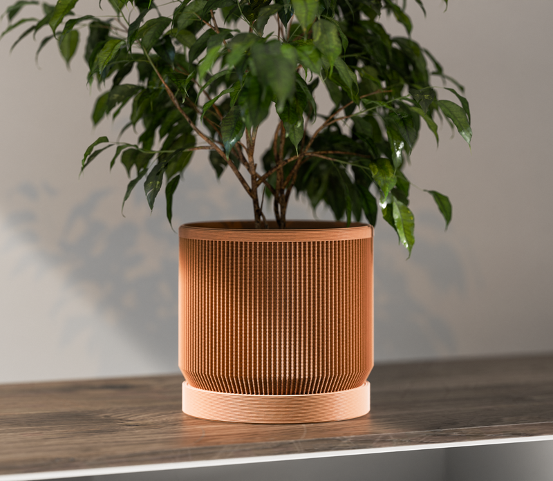 Modern Ribbed Planter with Drip Tray