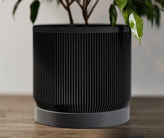 Modern Ribbed Planter with Drip Tray
