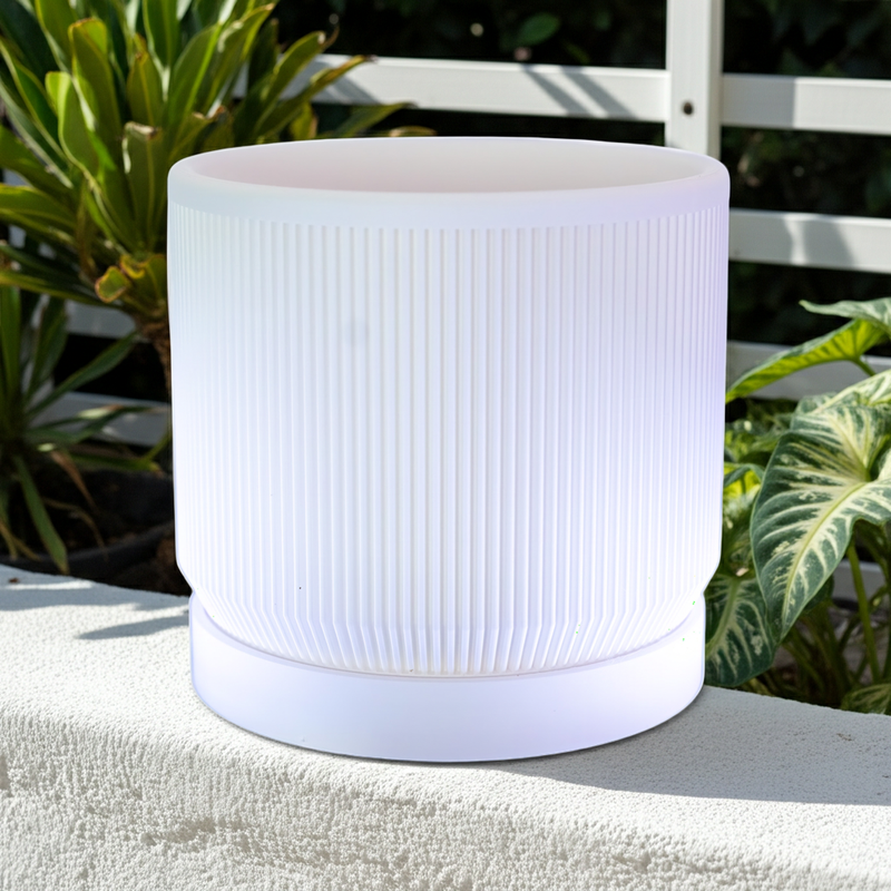 Modern Ribbed Planter with Drip Tray