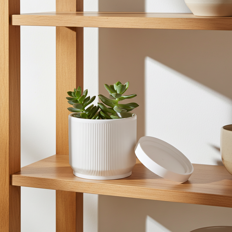 Modern Ribbed Planter with Drip Tray